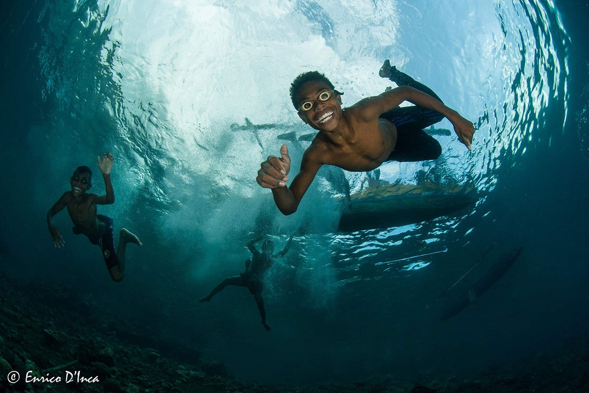 Local freediving kids in Alor