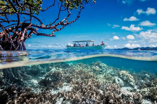 Group of snorkelers on dive boat in Raja Ampat