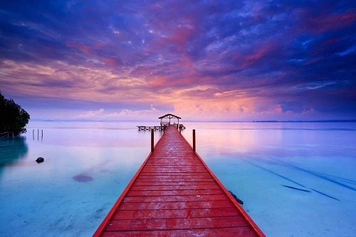 Sunset at Raja Ampat from the jetty of Cove Eco Resort